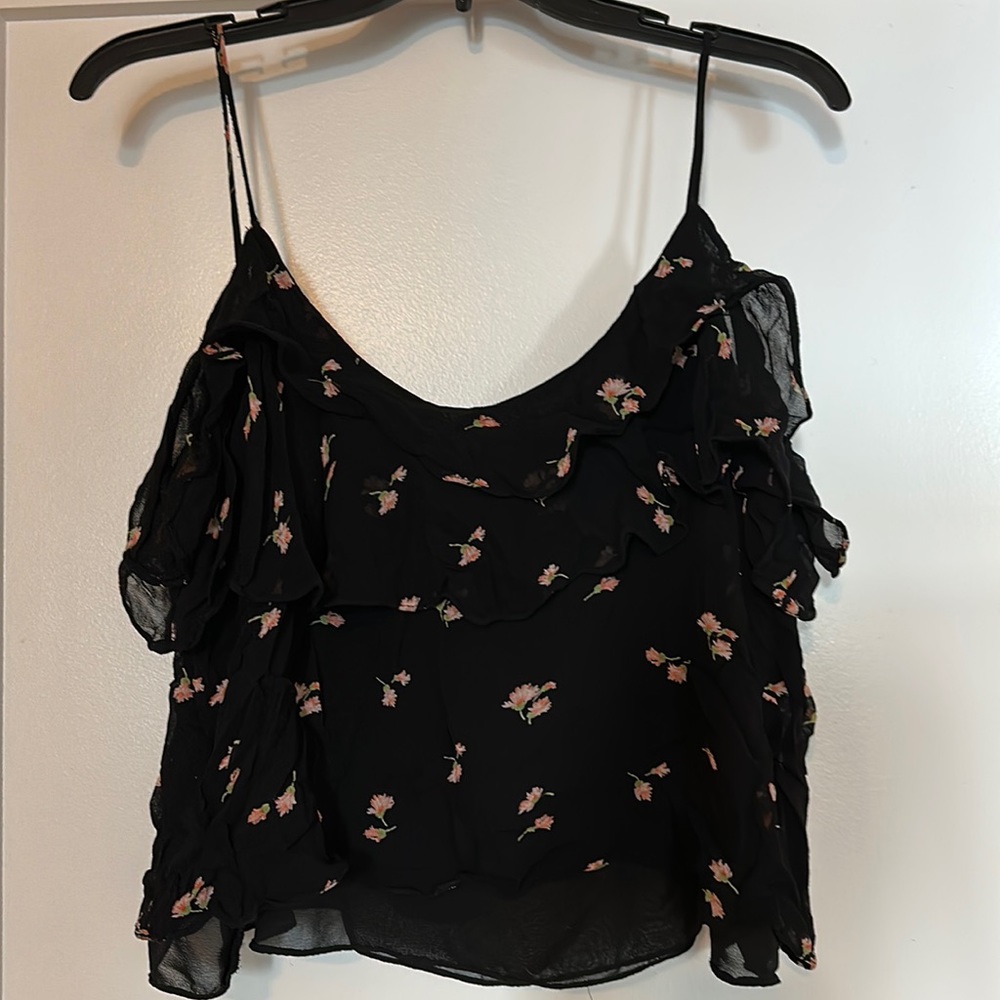 Zara black cap sleeve midriff top